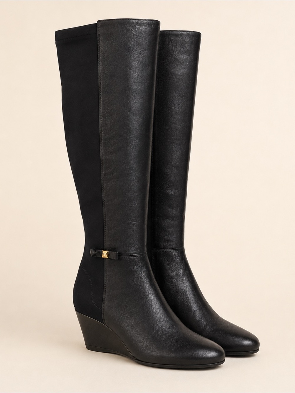 Kate Spade Black Knee-High Wedge Boots